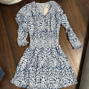 Rails blue floral silk dress with sinched waist